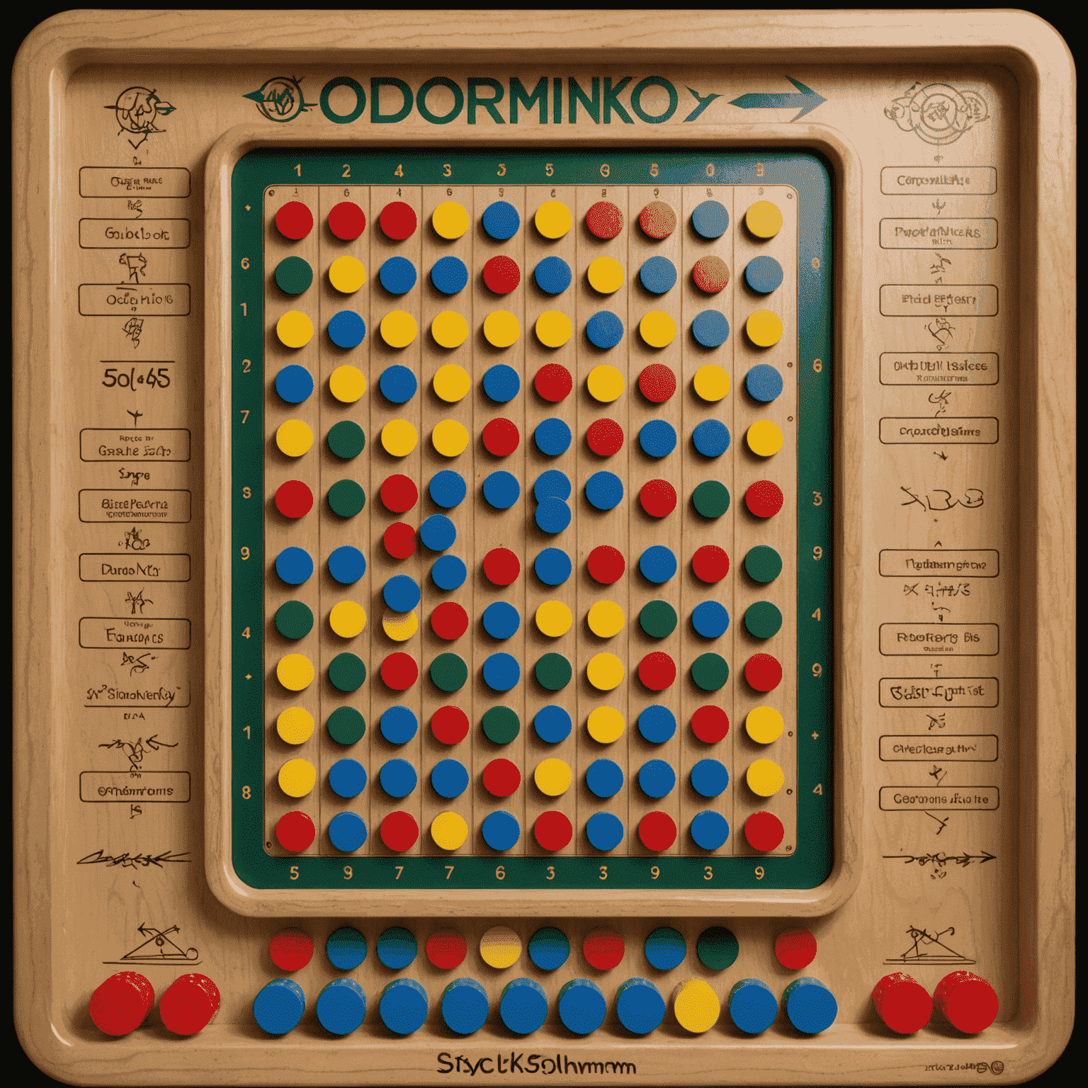 A Plinko board with various chip placements highlighted, showing optimal drop zones and potential paths for maximum points. The image includes arrows and probability percentages to illustrate different strategies.