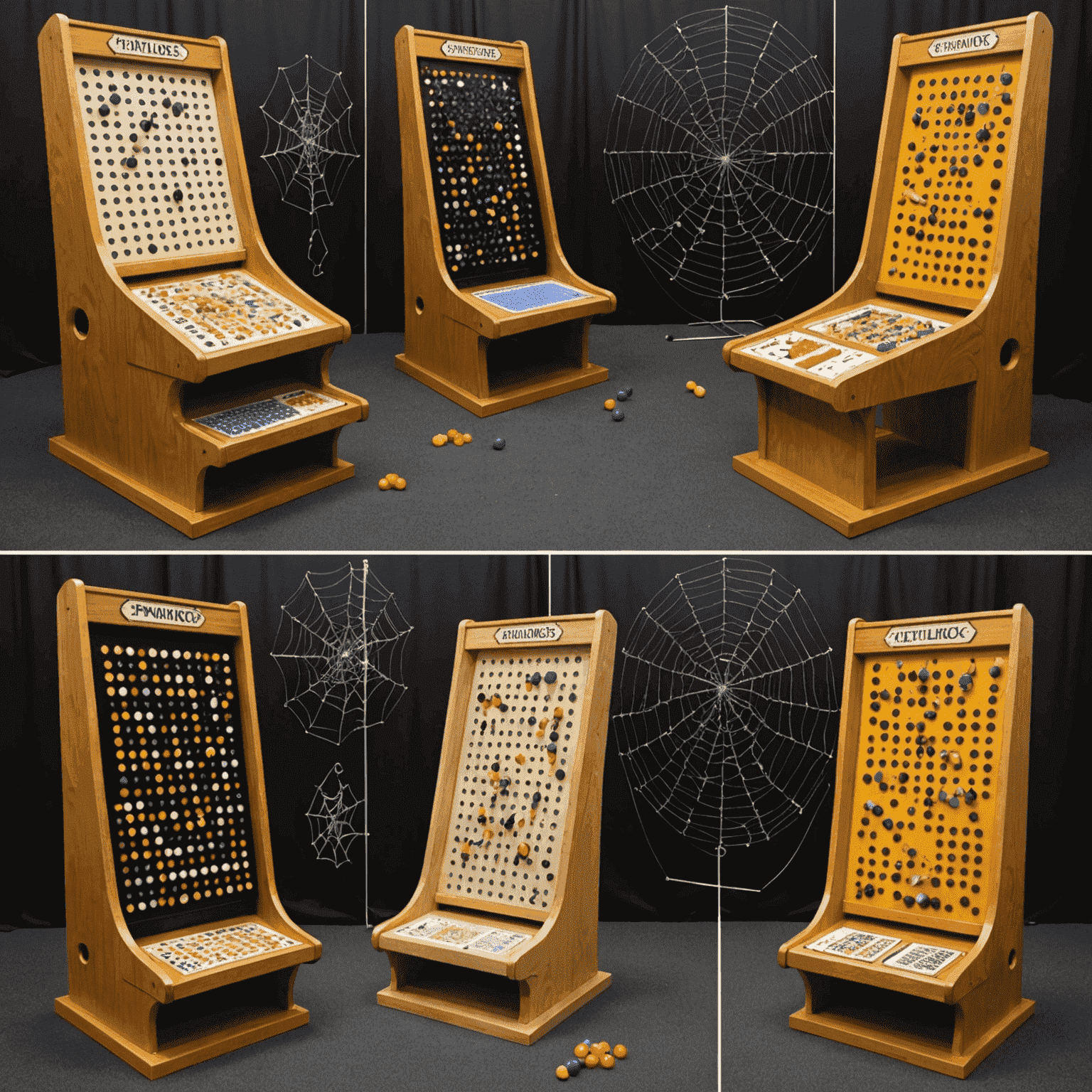 A collage showcasing different Plinko game modes, including a multi-board setup, a themed Halloween Plinko board, and a unique spiral-shaped Plinko variation. The image highlights the diverse prize structures and gameplay elements of each variation.